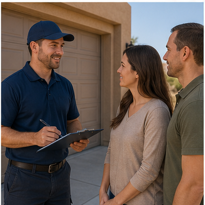 Garage door repair estimate discussion with a homeowner